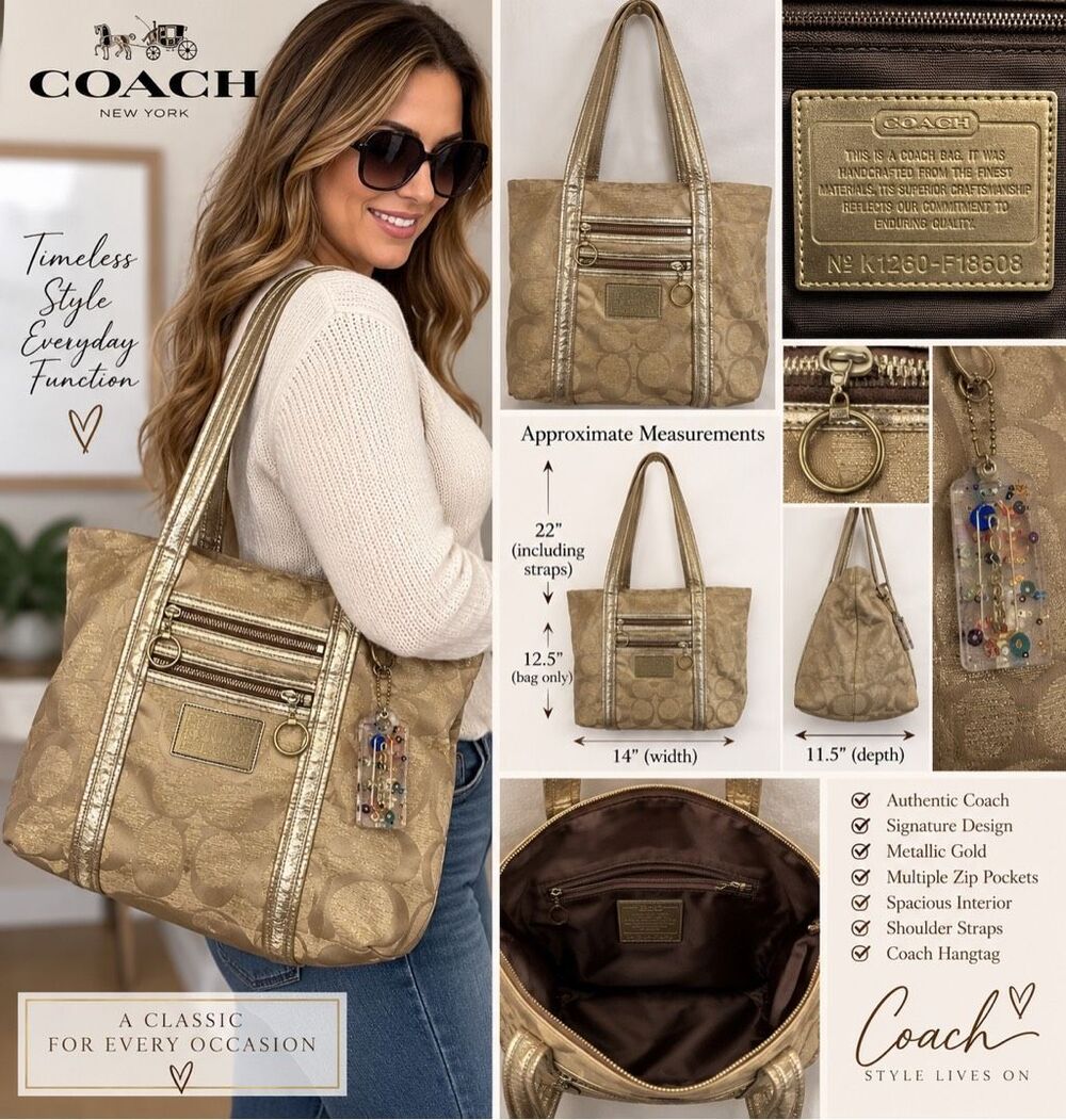 Coach Poppy Op Art Glam Tote 13826 Metallic Gold Y2K